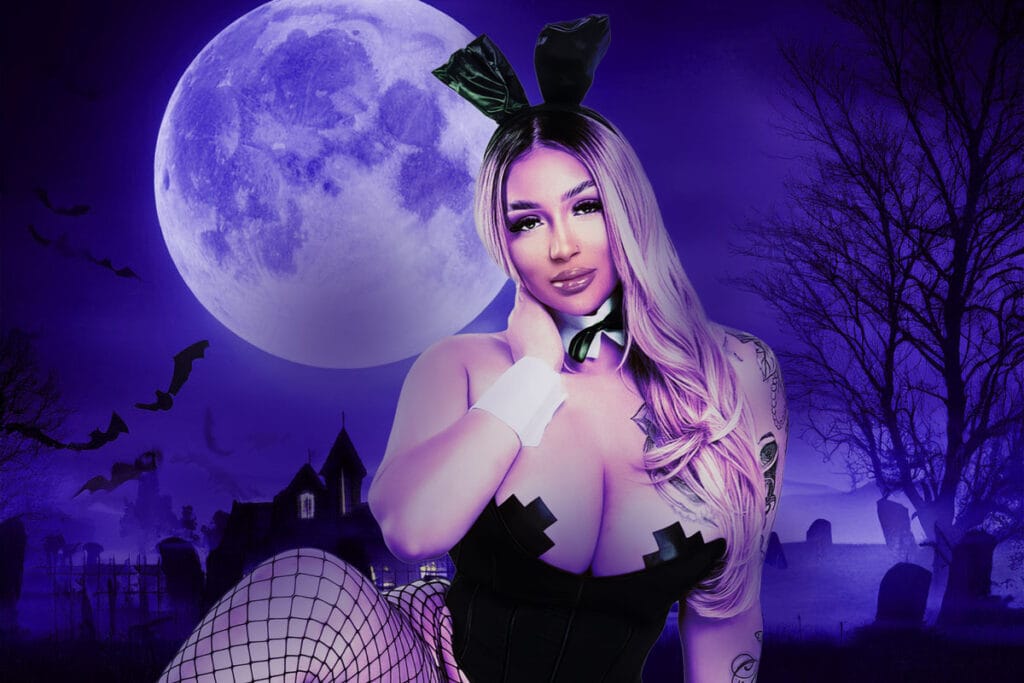 Le Palace Halloween Party – sensual glamorous night event featuring spooky costumes, eerie decorations, live music, and a vibrant crowd celebrating in a nightclub atmosphere with Halloween-themed lights and entertainment.